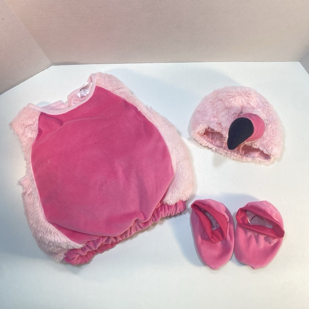 Flamingo 0-6 Months Infant Halloween Costume Pink Bodysuit Cap Booties Jumpsuit‎